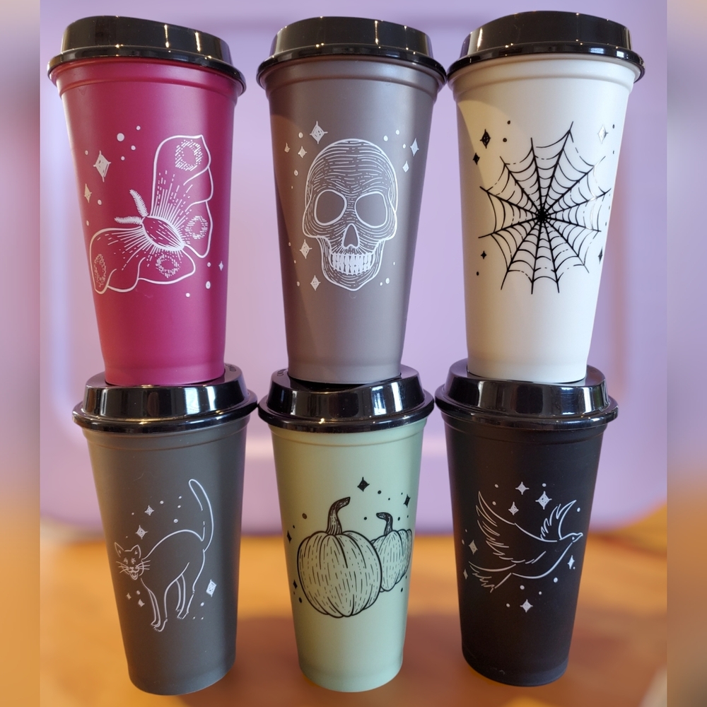 Starbucks Halloween Reusable Tumblers/Hot Cups 2019 (Set of 6 W/ Lids)